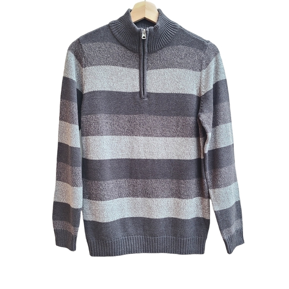 Silverlake Striped 1/4 Zip Knit Sweater in Gray, Size L